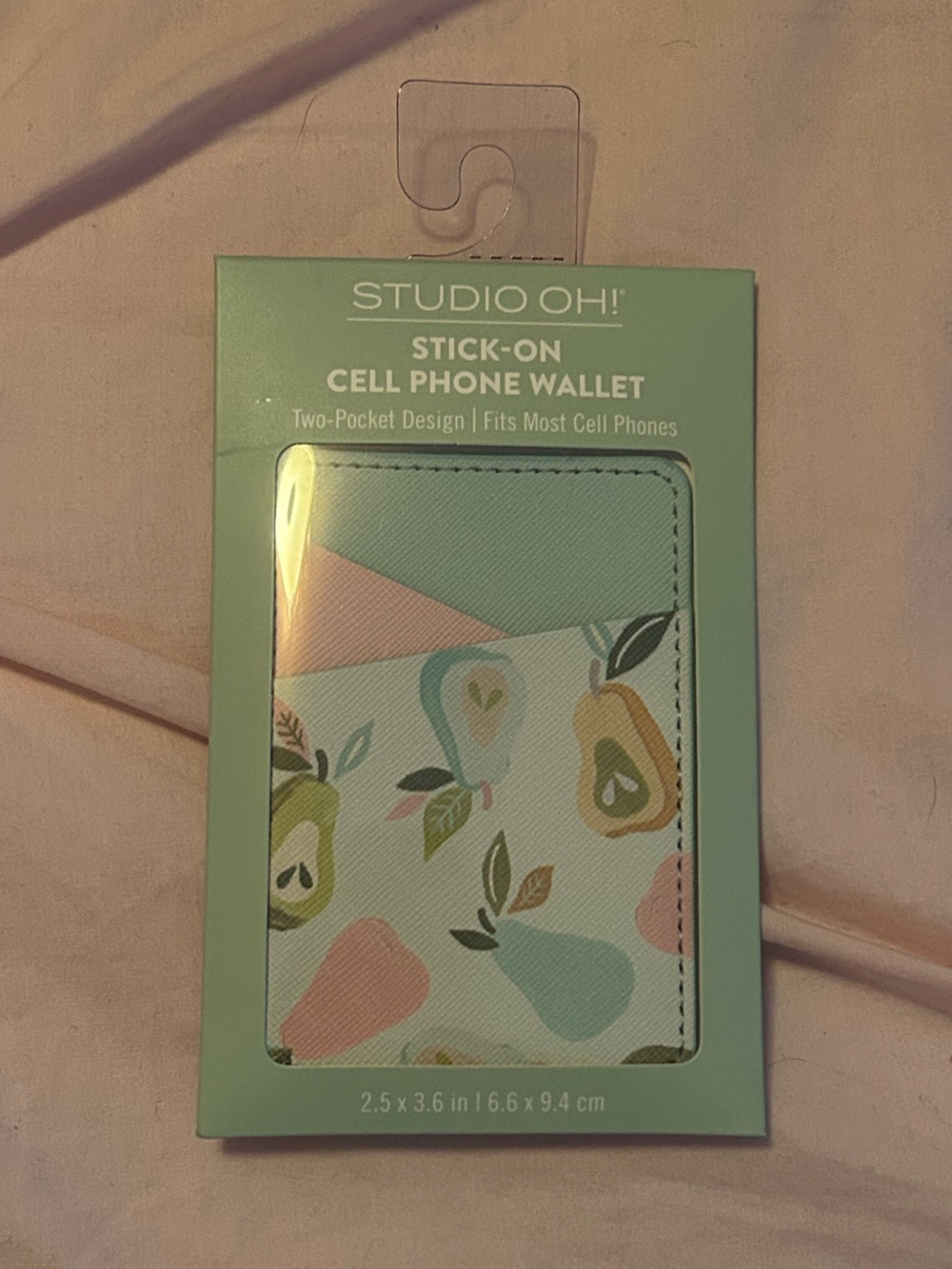 Studio Stick-On Cell Phone Wallet in Mint, Pink & Peach Fruit Print